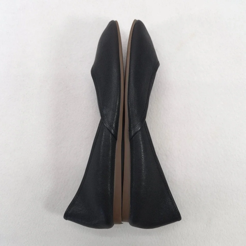 Lucky Brand Black Leather Square Toe Ballet Flats Shoes Womens 8